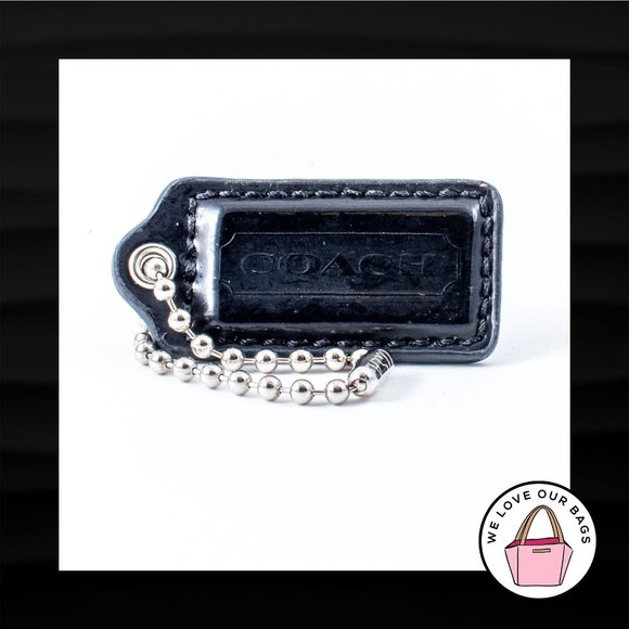 2" Medium COACH BLACK PATENT LEATHER KEY FOB BAG CHARM KEYCHAIN HANGTAG TAG - Picture 1 of 1